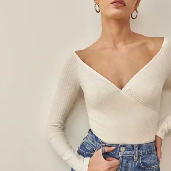 Reformation Knit Top minnie crossover womens Purple prune (medium) party date - Picture 5 of 8